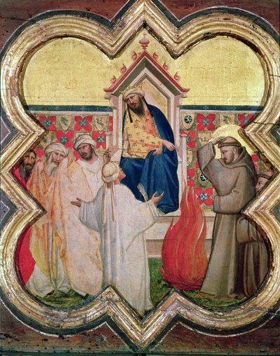 La Prueba del Fuego, San Francisco ofrece caminar por el fuego para convertir al Sultán de Egipto en 1219 de Taddeo Gaddi